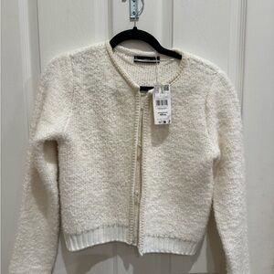 Mango Cream Textured Knit Cardigan